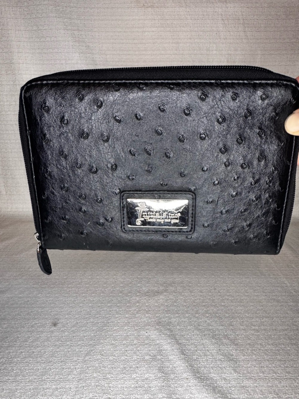 Black women Zip Wallet - Textured Faux-Ostrich Finish
